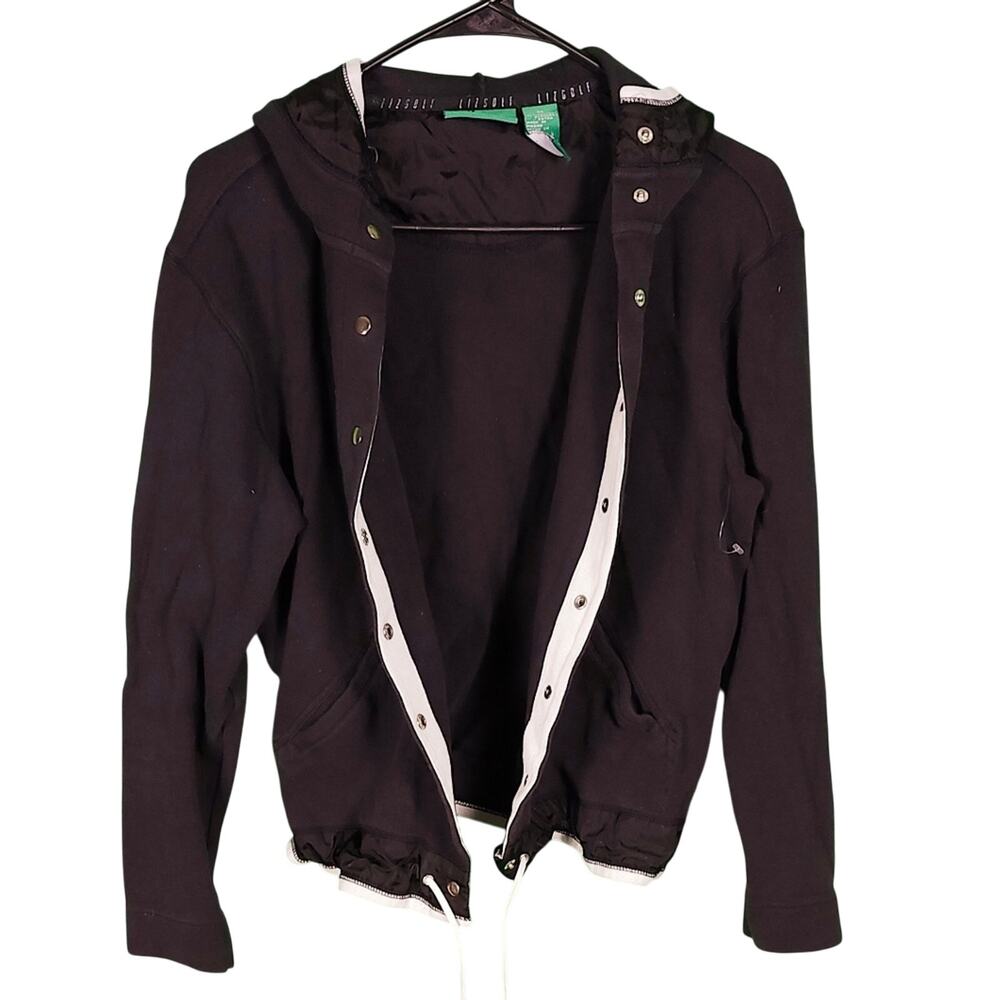 Liz Claiborne Liz Golf Snap‑Front Hoodie Jacket M – Retro Faded Black